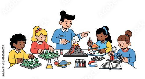 Students and Teacher Engaging in Science Experiments in an Educational Environment