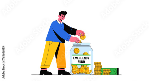 Saving For Future: Illustration Of A Person Contributing to Emergency Fund
