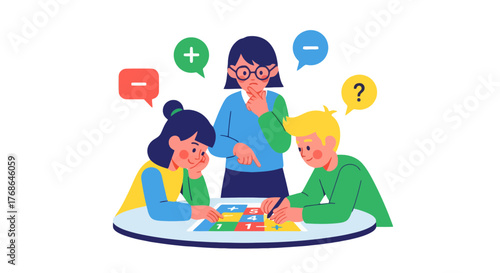 Students And Teacher Learning Math Game Together With Addition, Subtraction, And Doubt