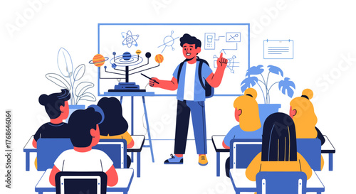 Students Attend Presentation On Planetary System In Lively And Colorful Classroom Setting