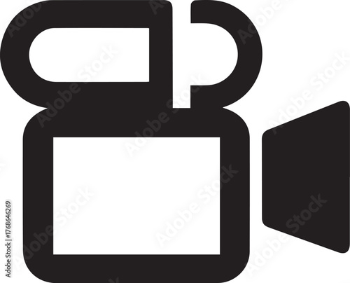 movie camera silhouette style minimal vector art icon illustration on a white background.
