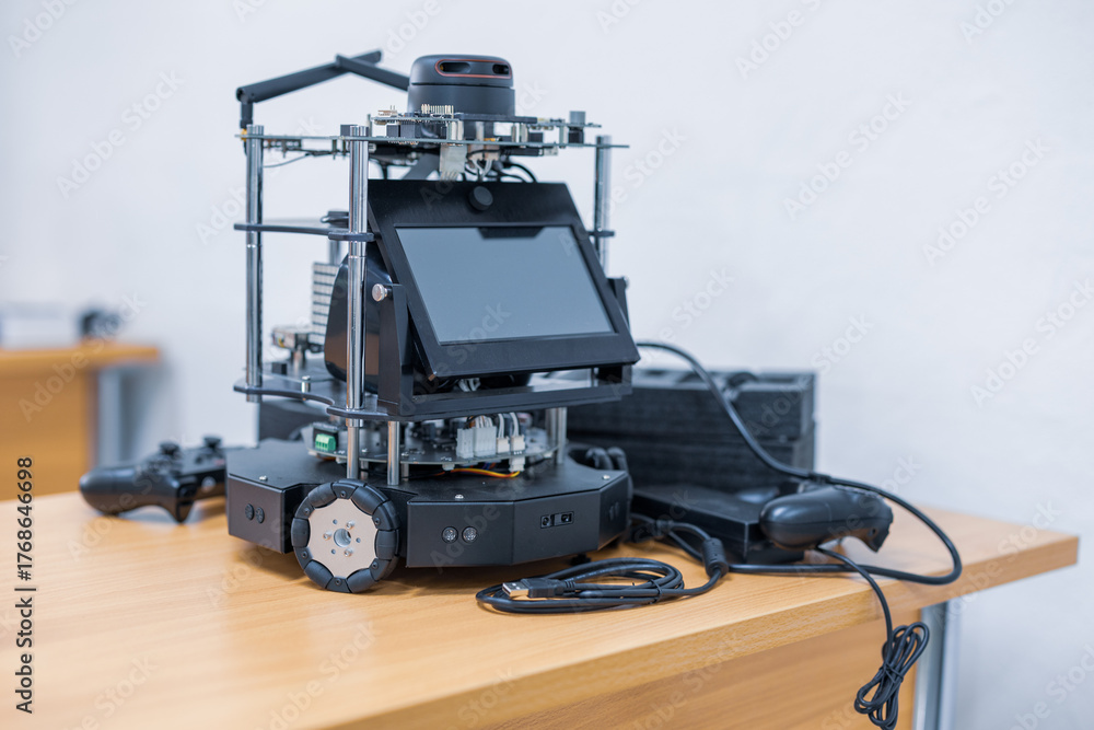 Fototapeta premium Robotics, Robot for industry. Collaborative robot, safe, flexible. AI Robot, robot arm in the manufacturing automation and robotics manufacture room. Hitec technology. Industrial Robotic Manipulator. 