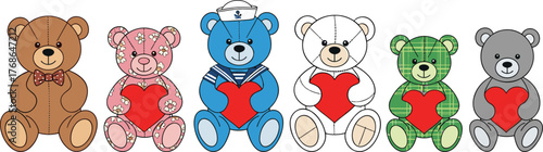 Teddy bear with heart, cute character, love symbol, colorful design, children’s illustration, romantic icon, plush toy, vector art, gift graphic