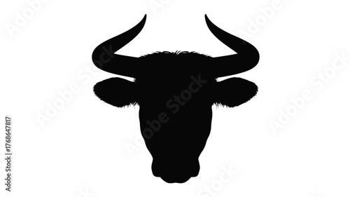 Silhouette of a bulls head a strong and powerful symbol isolated on a white background