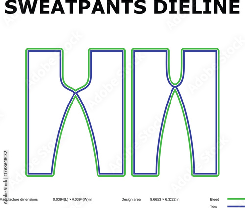 Sweatpants dieline template for apparel design and manufacturing layout
