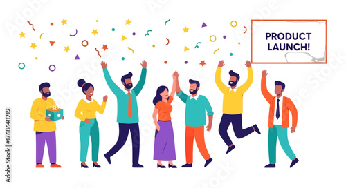 Thrilled Colleagues Celebrate Product Launch With Colorful Confetti and Joyful Energy