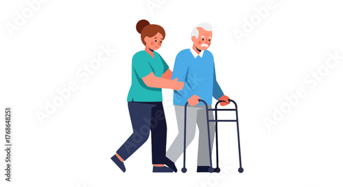 Supporting Mobility: A Caregiver Assisting an Elderly Individual With Walking