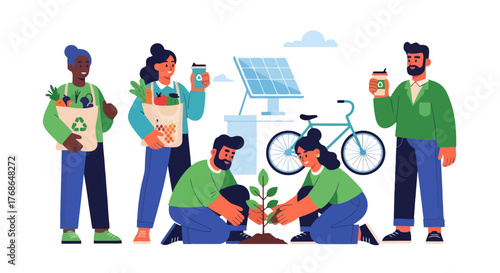 Sustainable Community Working Together To Save Earth Using Eco-Friendly Techniques