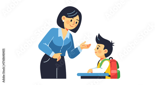 Teacher Explaining Lesson To Pupil Studying In A School Classroom Concept