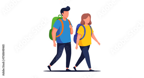 Two People Traveling Together With Backpacks, Walking Towards New Adventures Boldly