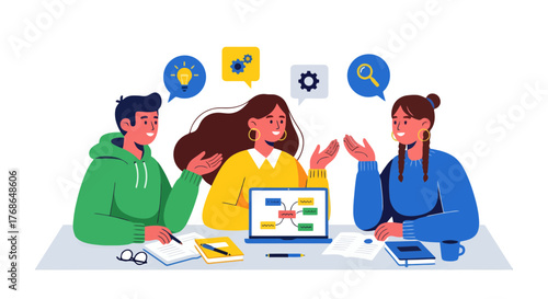 Team Of Designers Brainstorming And Collaborating On An Innovative Modern Project