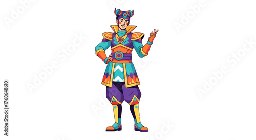 Vibrant Illustrated Person Displaying a Peaceful Hand Gesture on Black Background