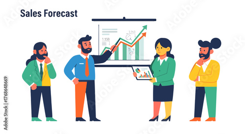Team Of Professionals Analyzing Financial Data And Discussing Sales Projections For Growth