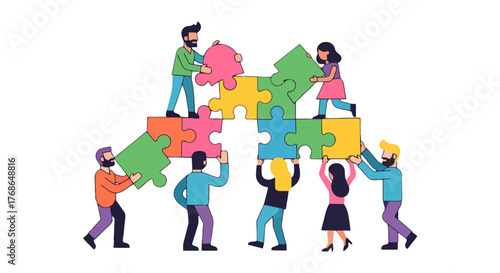 Teamwork And Collaboration: Building A Solution Together With Puzzle Pieces