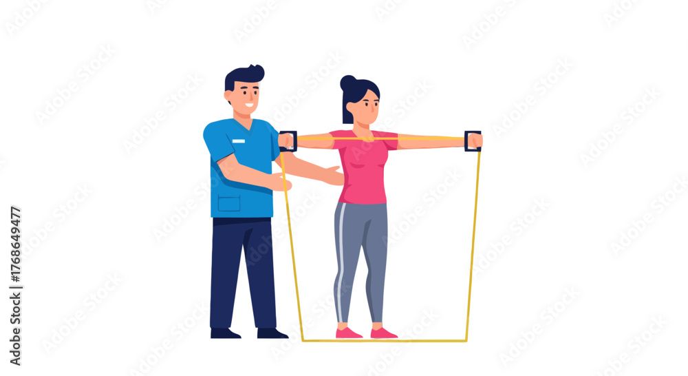 Obraz premium Therapist Guiding Patient Through a Resistance Exercise Program for Physical Therapy