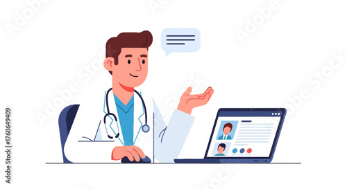 Telemedicine Consultation: Physician Presents Modern Healthcare Via Online Platforms Solutions