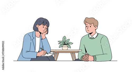 Therapist Consulting Patient Depicted During A One-on-One Session With Thoughtful Expression