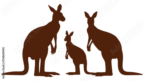 Silhouette of a kangaroo family vector illustration of wildlife animals isolated on white background