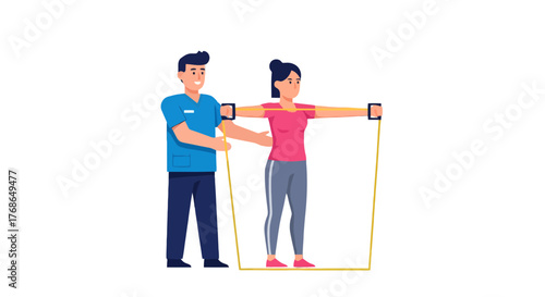 Therapist Guiding Patient Through a Resistance Exercise Program for Physical Therapy