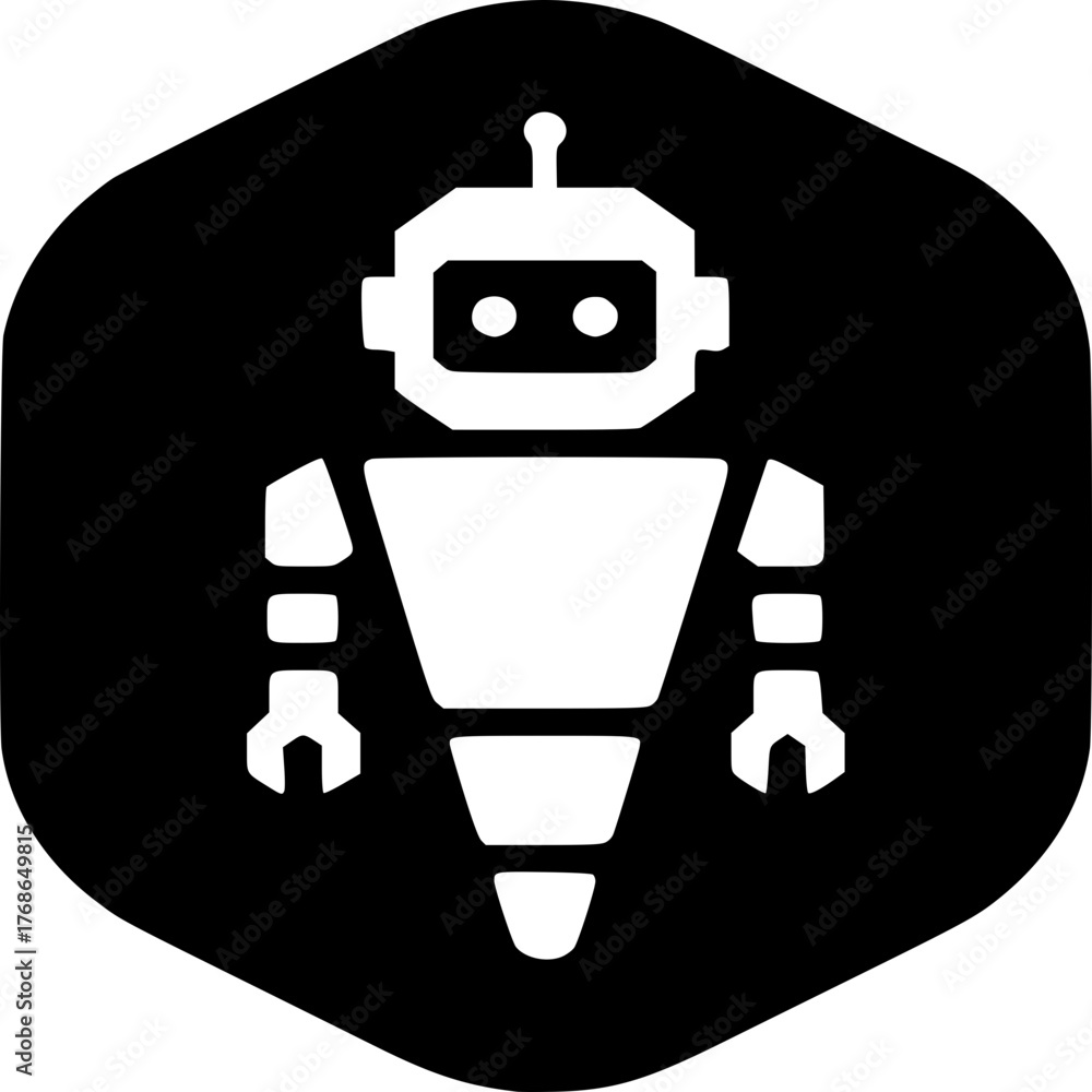 AI Robot Icon: A stylized robot icon, rendered in clean lines, standing boldly against a textured dark backdrop. A symbol of cutting-edge innovation and technological advancement.