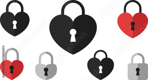 Heart padlock, love security, romantic lock, emotional protection, black and red, symbolic icon, valentine theme, secure design, trust symbol, bold shape