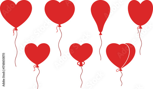 Heart balloon, love symbol, romantic decoration, valentine icon, red silhouette, celebration theme, floating hearts, emotional art, festive design, sweet gesture