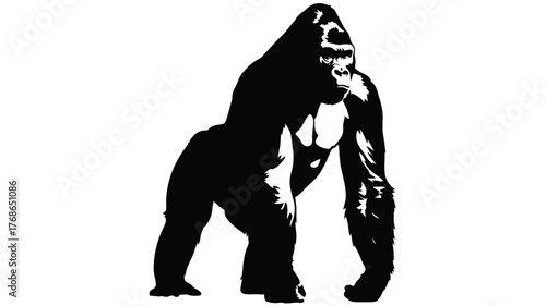 Powerful gorilla silhouette strong ape vector illustration isolated on white background for wildlife and conservation projects