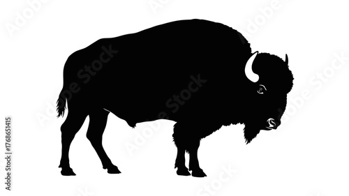Black bison silhouette vector illustration of a wild buffalo isolated on white background