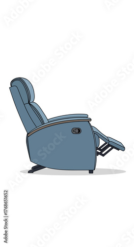 Blue recliner chair isolated on white background side view comfortable furniture.