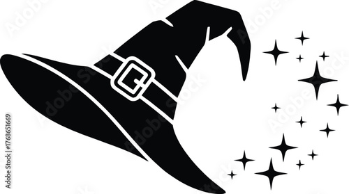 Black witch hat with sparkling magic stars