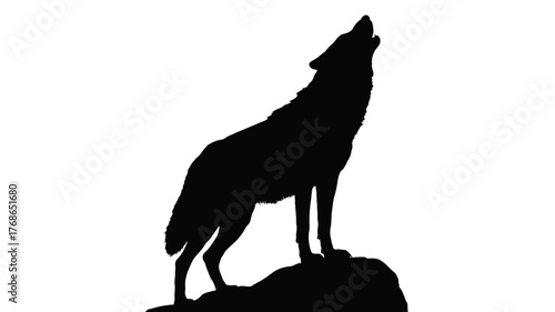 Silhouette of a howling wolf standing on a rock vector illustration isolated on white background