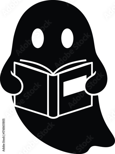 Black silhouette ghost reading an open book