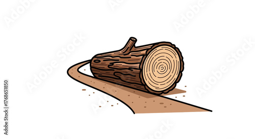 A log lies across a dirt path illustration against a white background.