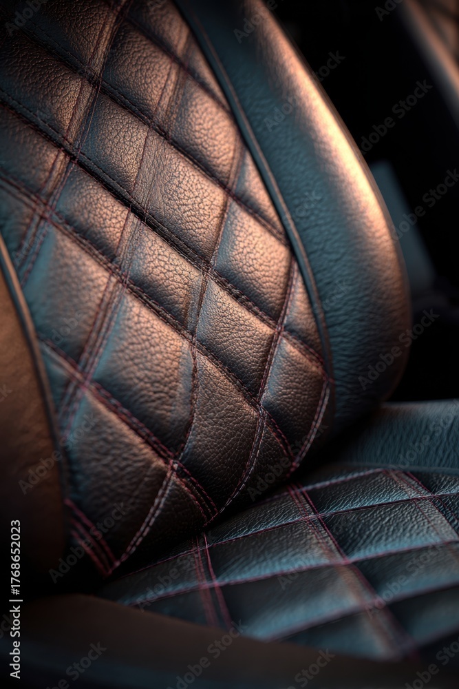 Obraz premium Close-up of Retro Car Leather Seat with Detailed Stitching Pattern