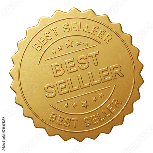 Golden best seller award seal of excellence recognition for top performing products and services isolated on transparent background