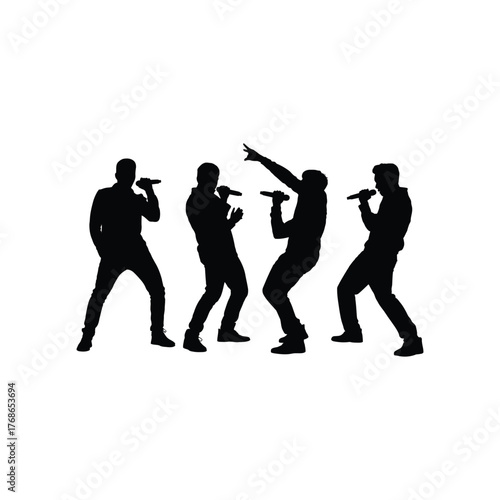 Four Rapper Silhouettes Performing with Microphones Energetically