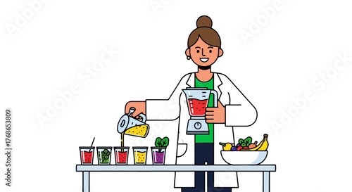 Woman Expert Demonstrates Colorful and Nutritious Fruit Smoothies for Healthy Living