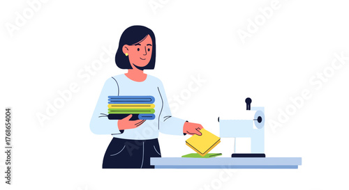 Woman Working At Sewing Machine Crafts New Materials For Clothing Designs Perfectly