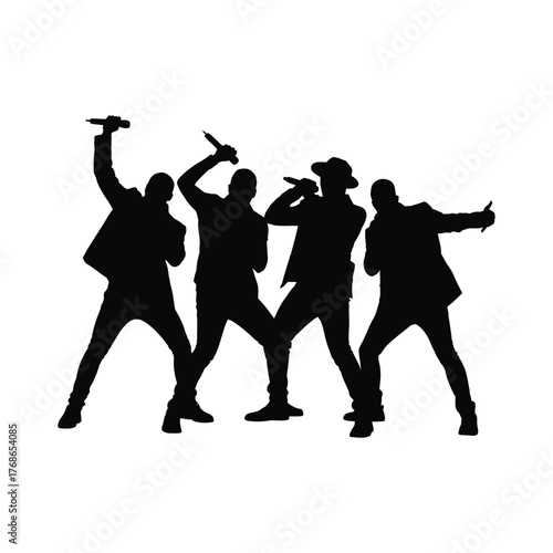 Four Rapper Silhouettes Performing with Microphones Energetically