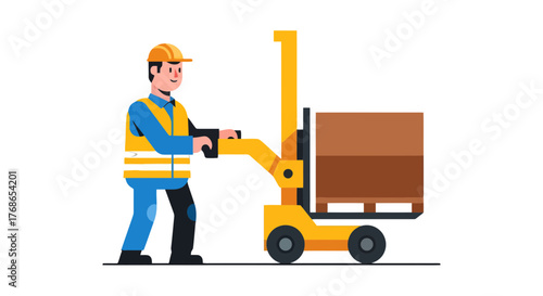 Worker Operating Forklift Illustrating Logistics and Delivery in Warehouse Environment Perfectly