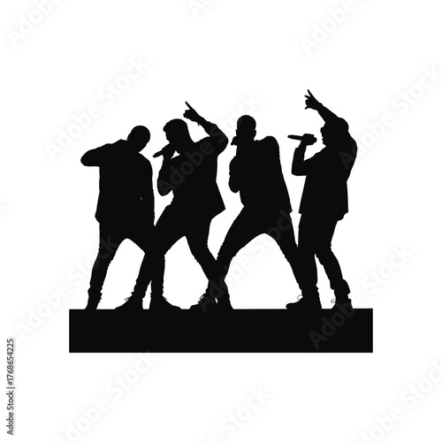 Four Rapper Silhouettes Performing with Microphones Energetically