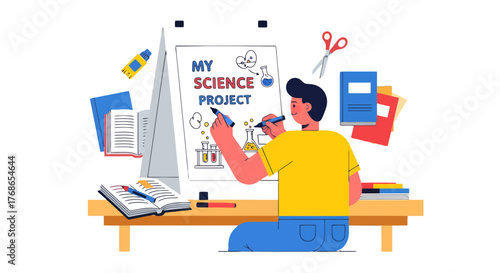 Young Person Creates A Science Project, Exploring Educational Endeavors and Research.