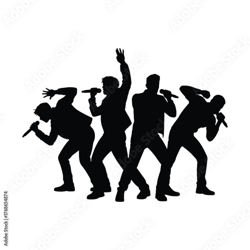 Four Rapper Silhouettes Performing with Microphones Energetically