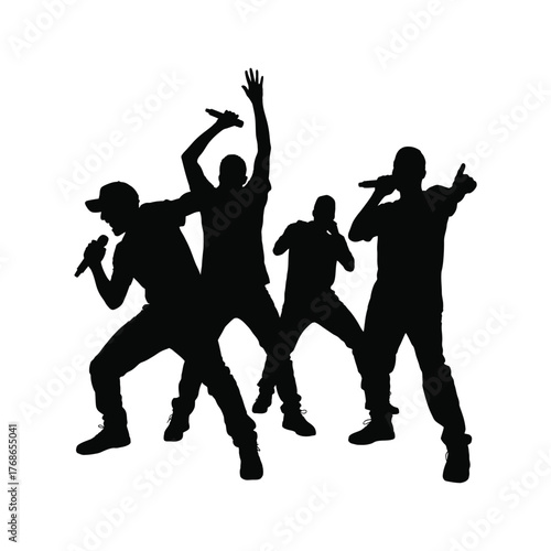 Four Rapper Silhouettes Performing with Microphones Energetically