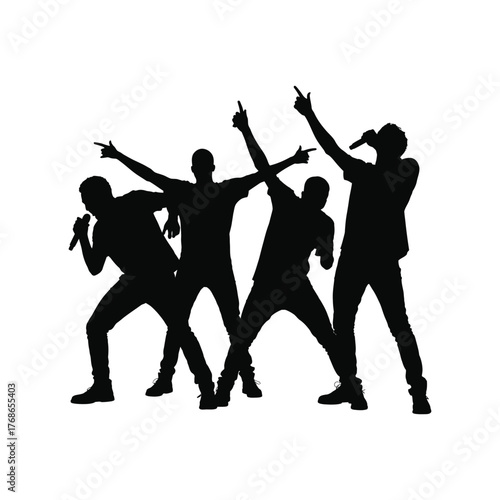 Four Rapper Silhouettes Performing with Microphones Energetically