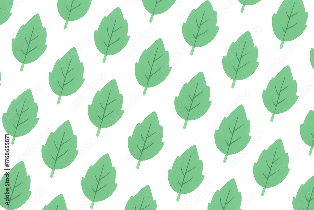 Fototapeta premium Green leaves pattern with fresh plant elements creating a seamless organic background on transparent