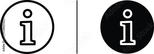 Information Icons: A pair of striking information icons, one a clean black-and-white outline and the other a bold black circle. These simple.