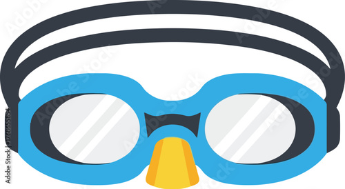 Bright blue swimming goggles with yellow nose clip for water sports vector