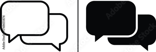 Chat Bubble Illustration: An image showing a chat bubble icon in both a outlined and filled-in form, suitable for interface communication or discussion. 