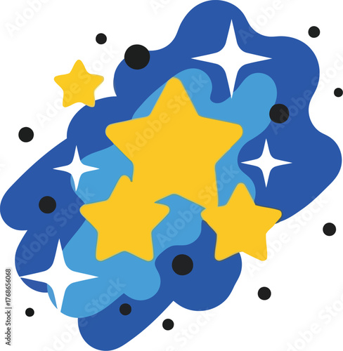 Golden stars bursting brightly in deep blue abstract shapes celebration vector